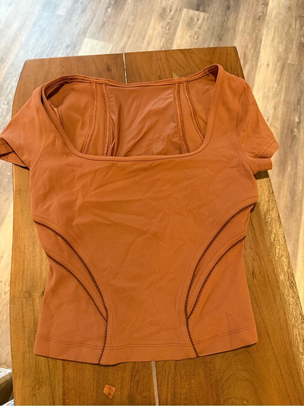 lululemon athletica Short Sleeve Square Neck Crop Top in Rust